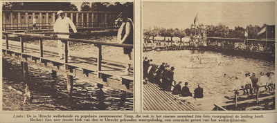 870069 Collage van 2 foto's betreffende het nieuwe zwembad van de N.V. Utrechtsche Open Zwem- en Badinrichting aan de ...